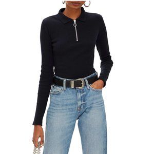 Topshop long-sleeve crop zip polo